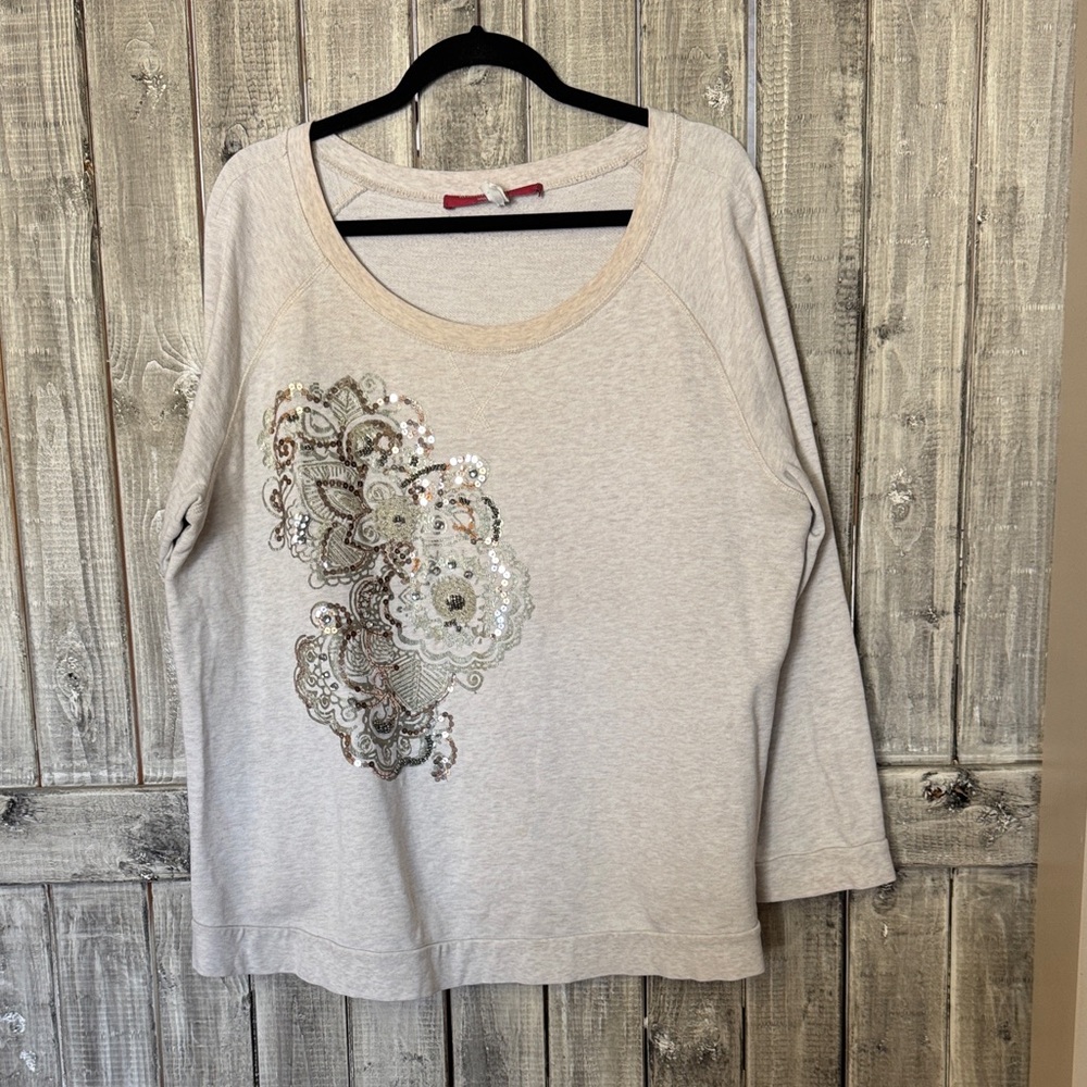 Marina Rinaldi Cream Sweatshirt with Sequin Embellishment